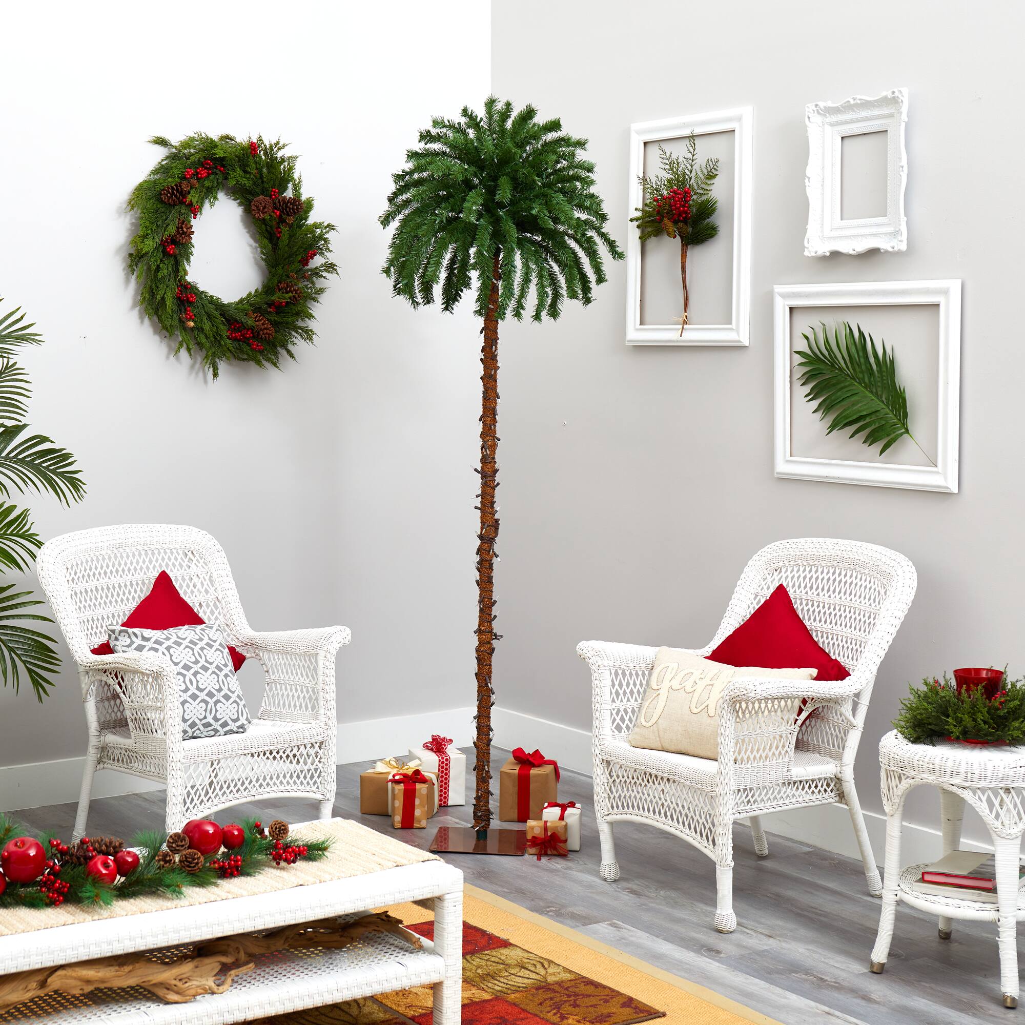 7ft. Pre-Lit Christmas Palm Tree, Warm White LED Lights